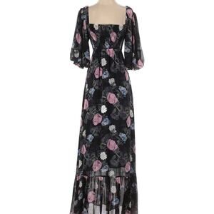 Nicholas Black Purple Floral 100% Silk Square Neckline A-Line Maxi Dress size 10